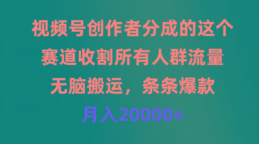 (9406期)视频号创作者分成的这个赛道，收割所有人群流量，无脑搬运，条条爆款，…-511资料网