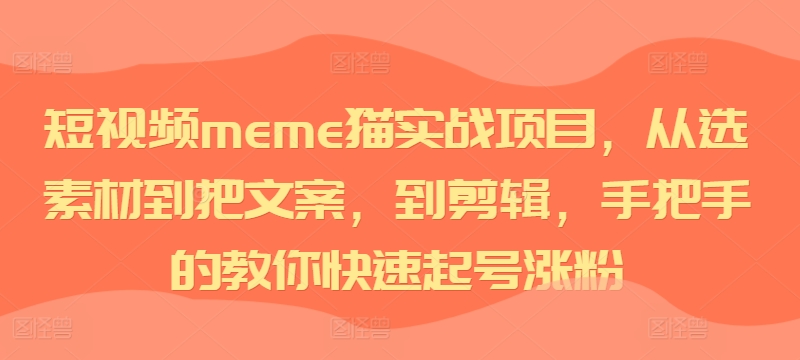 短视频meme猫实战项目，从选素材到把文案，到剪辑，手把手的教你快速起号涨粉-511资料网