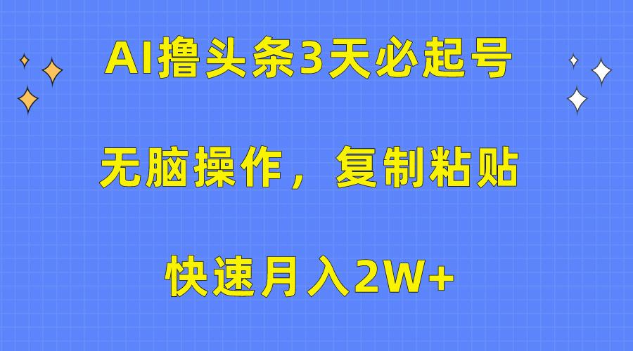 (10043期)AI撸头条3天必起号，无脑操作3分钟1条，复制粘贴快速月入2W+-511资料网