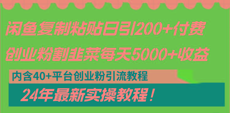 闲鱼复制粘贴日引200+付费创业粉，割韭菜日稳定5000+收益，24年最新教程！-511资料网