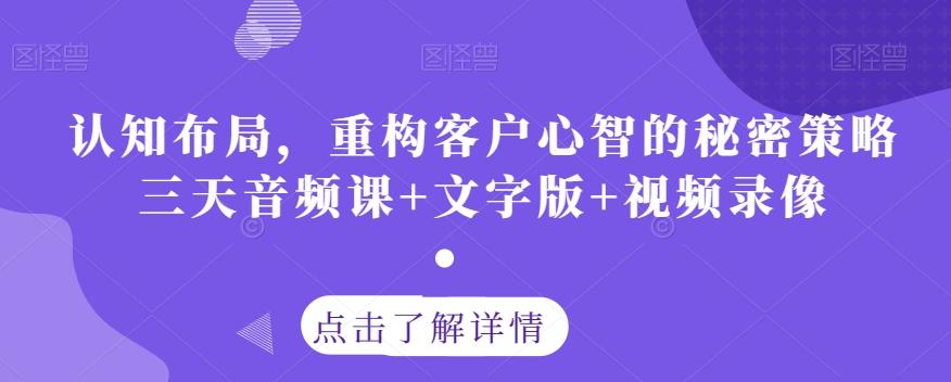 认知布局，重构客户心智的秘密策略三天音频课+文字版+视频录像-511资料网