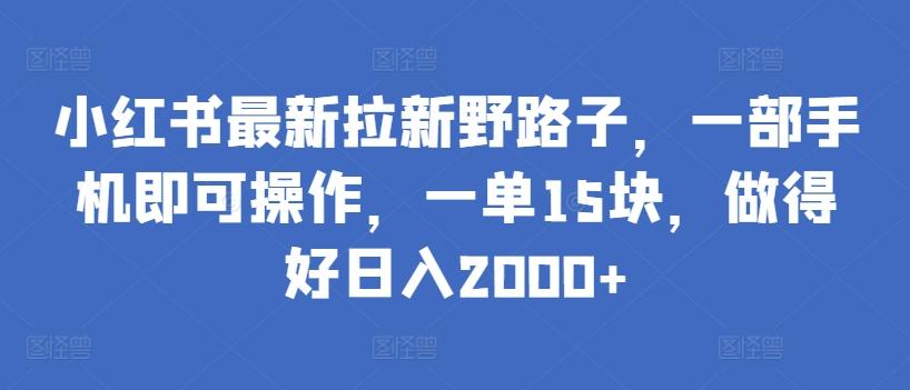 小红书最新拉新野路子，一部手机即可操作，一单15块，做得好日入2000+【揭秘】-511资料网