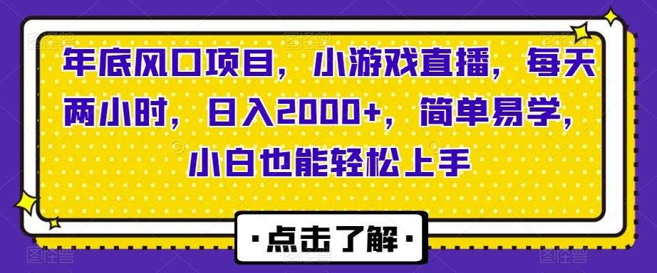 年底风口项目，小游戏直播，每天两小时，日入2000+，简单易学，小白也能轻松上手-511资料网