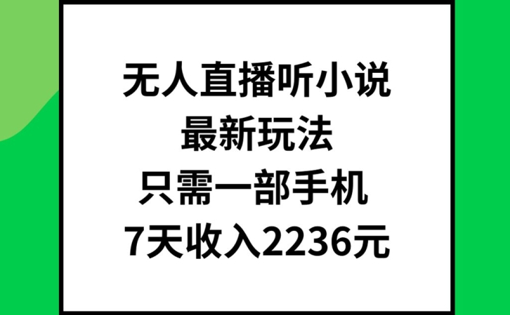 无人直播听小说最新玩法，只需一部手机，7天收入2236元【揭秘】-511资料网