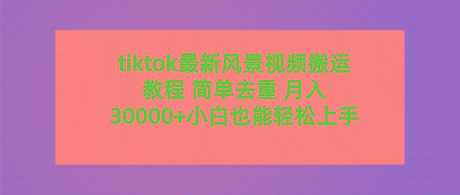 (9804期)tiktok最新风景视频搬运教程 简单去重 月入30000+附全套工具-511资料网