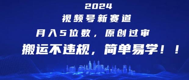 2024视频号新赛道，月入5位数+，原创过审，搬运不违规，简单易学【揭秘】-511资料网