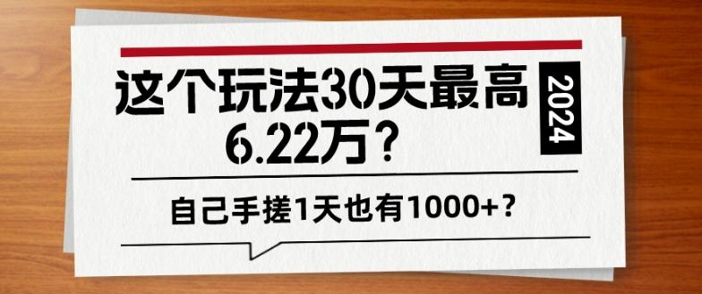 这个玩法30天最高6.22万？自己手搓1天也有1000+？-511资料网