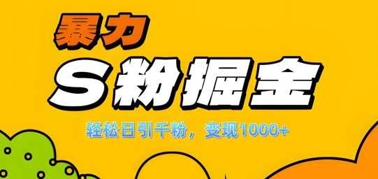 单人单机日引千粉，变现1k+，S粉流量掘金计划攻略【揭秘】-511资料网