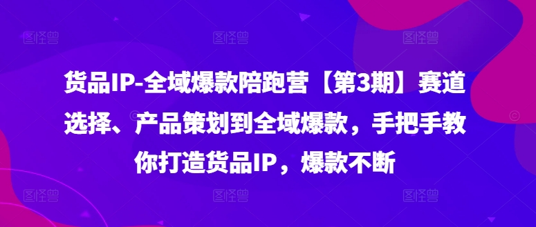 货品IP全域爆款陪跑营【第3期】赛道选择、产品策划到全域爆款，手把手教你打造货品IP，爆款不断-511资料网