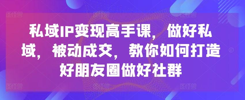 私域IP变现高手课，做好私域，被动成交，教你如何打造好朋友圈做好社群-511资料网