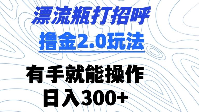 漂流瓶打招呼撸金2.0玩法，有手就能做，日入300+【揭秘】-511资料网