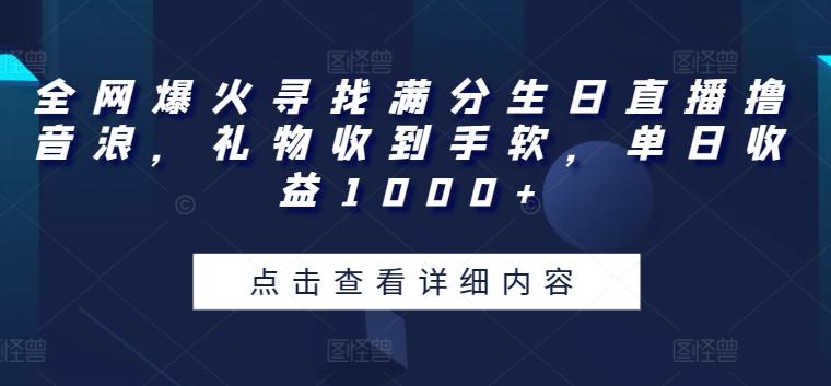 全网爆火寻找满分生日直播撸音浪，礼物收到手软，单日收益1000+【揭秘】-511资料网