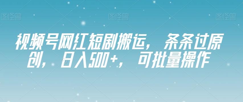 视频号网红短剧搬运，条条过原创，日入500+，可批量操作【揭秘】-511资料网