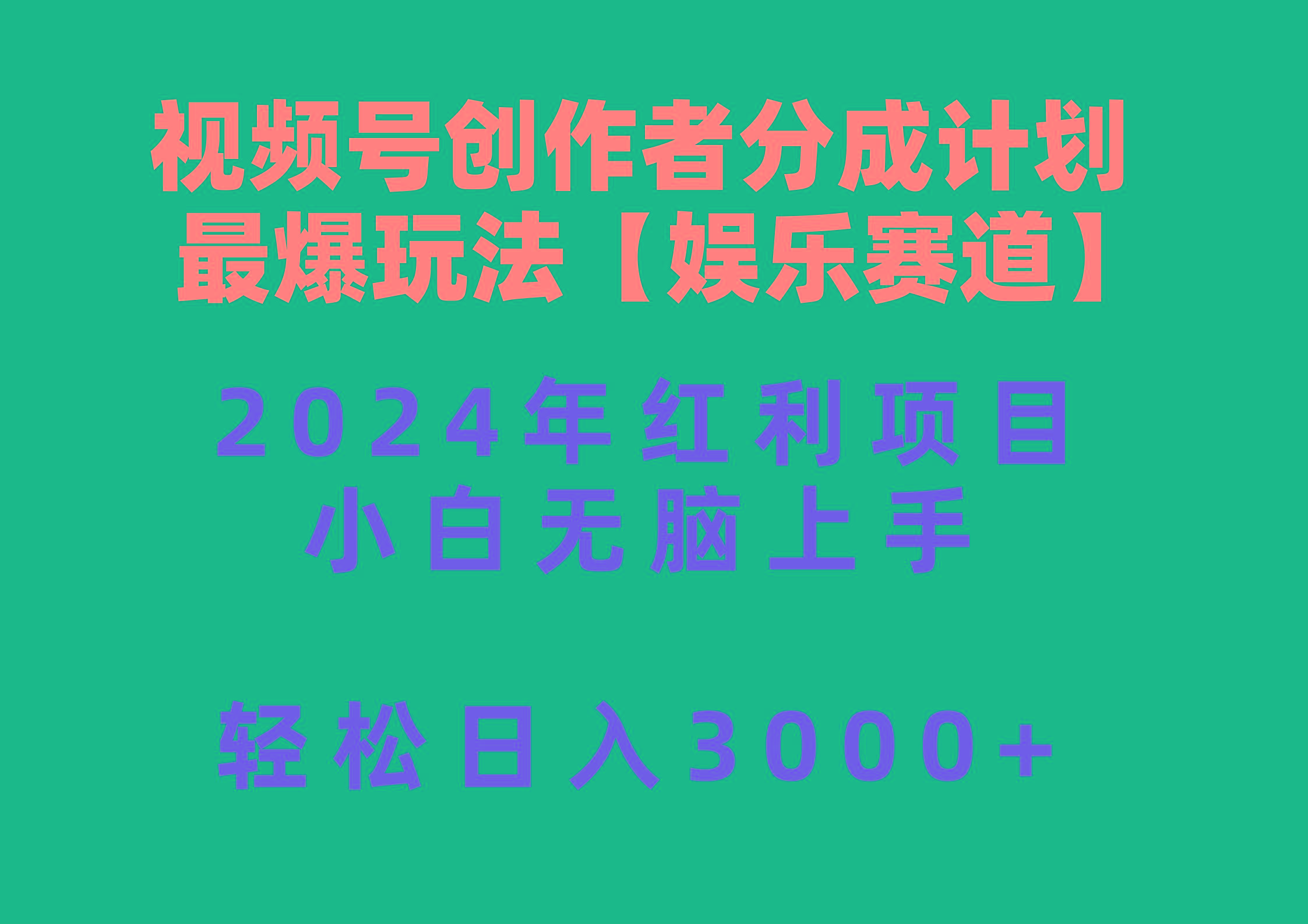 视频号创作者分成2024最爆玩法【娱乐赛道】，小白无脑上手，轻松日入3000+-511资料网
