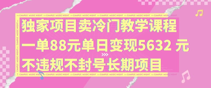 独家项目卖冷门教学课程一单88元单日变现5632元违规不封号长期项目【揭秘】-511资料网