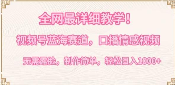 全网最详细教学，视频号蓝海赛道，口播情感视频，无需露脸，制作简单，轻松实现日入1000+【揭秘】-511资料网