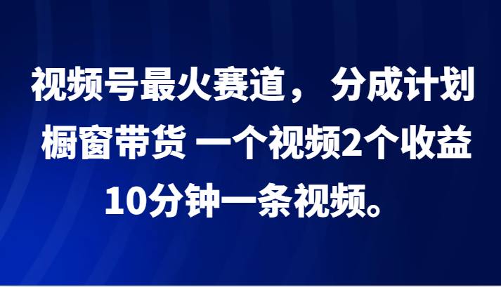 视频号最火赛道， 分成计划， 橱窗带货，一个视频2个收益，10分钟一条视频。-511资料网