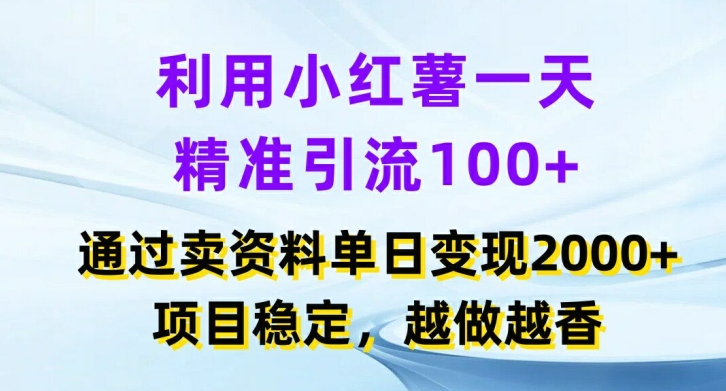 利用小红书一天精准引流100+，通过卖项目单日变现2k+，项目稳定，越做越香【揭秘】-511资料网