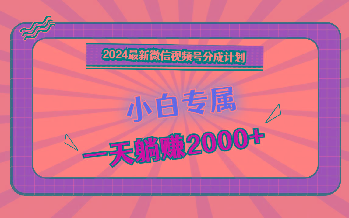 2024最新微信视频号分成计划，对新人友好，一天躺赚2000+-511资料网