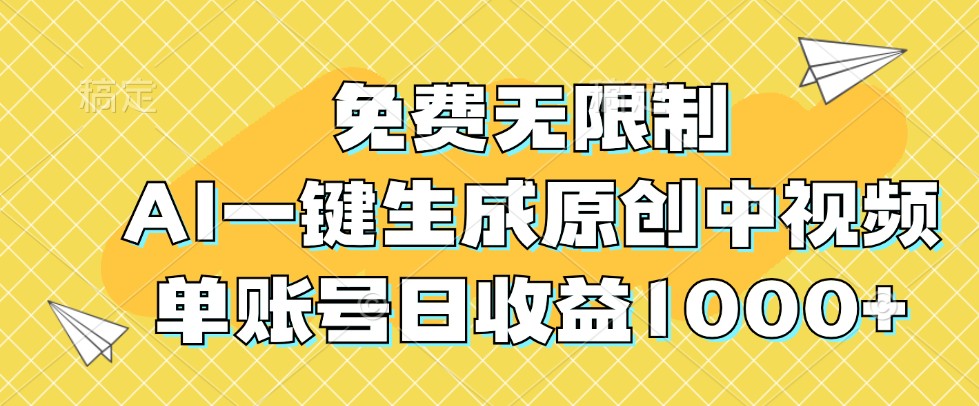 免费无限制，AI一键生成原创中视频，单账号日收益1000+-511资料网