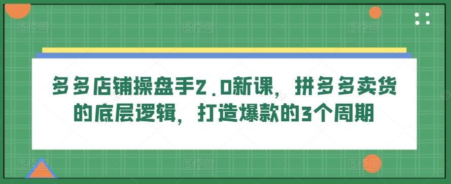 多多店铺操盘手2.0新课，拼多多卖货的底层逻辑，打造爆款的3个周期-511资料网