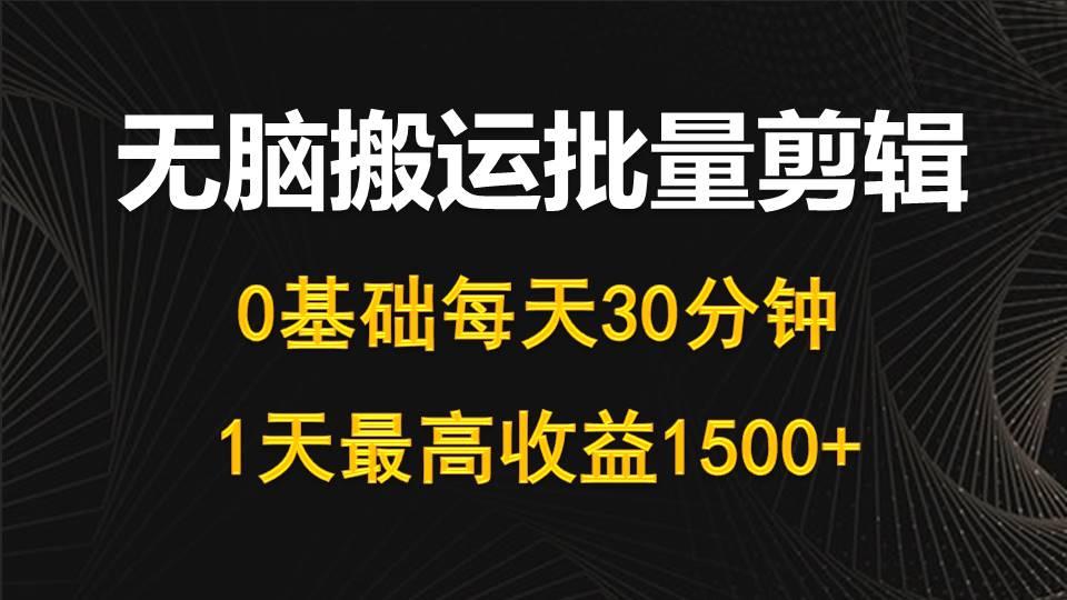 (10008期)每天30分钟，0基础无脑搬运批量剪辑，1天最高收益1500+-511资料网