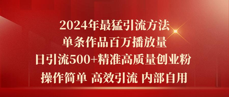 2024年最猛暴力引流方法，单条作品百万播放 单日引流500+高质量精准创业粉-511资料网