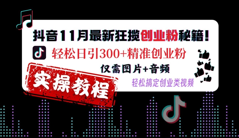 抖音11月最新狂揽创业粉秘籍，轻松日引300+精准创业粉，仅需图片+音频，轻松搞定创业类视频-511资料网