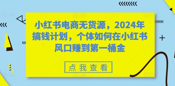 小红书电商无货源，2024年搞钱计划，个体如何在小红书风口赚到第一桶金-511资料网