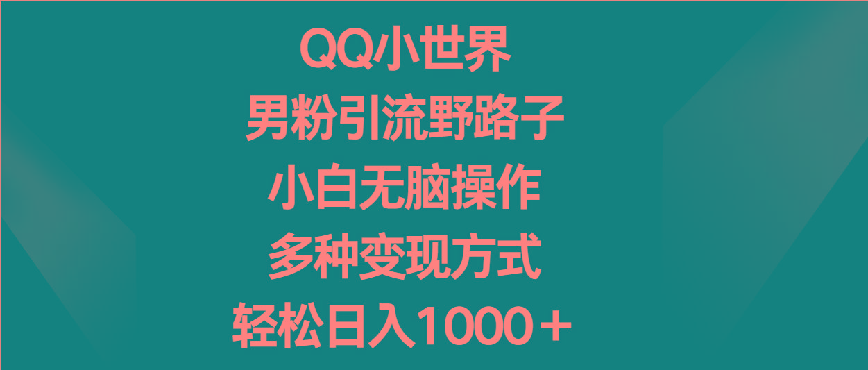 QQ小世界男粉引流野路子，小白无脑操作，多种变现方式轻松日入1000＋-511资料网