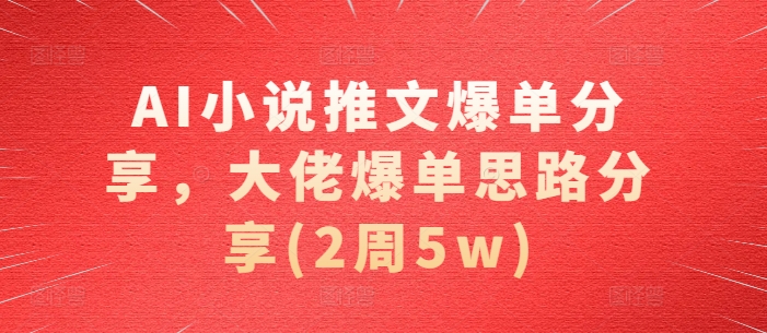 AI小说推文爆单分享，大佬爆单思路分享(2周5w)-511资料网