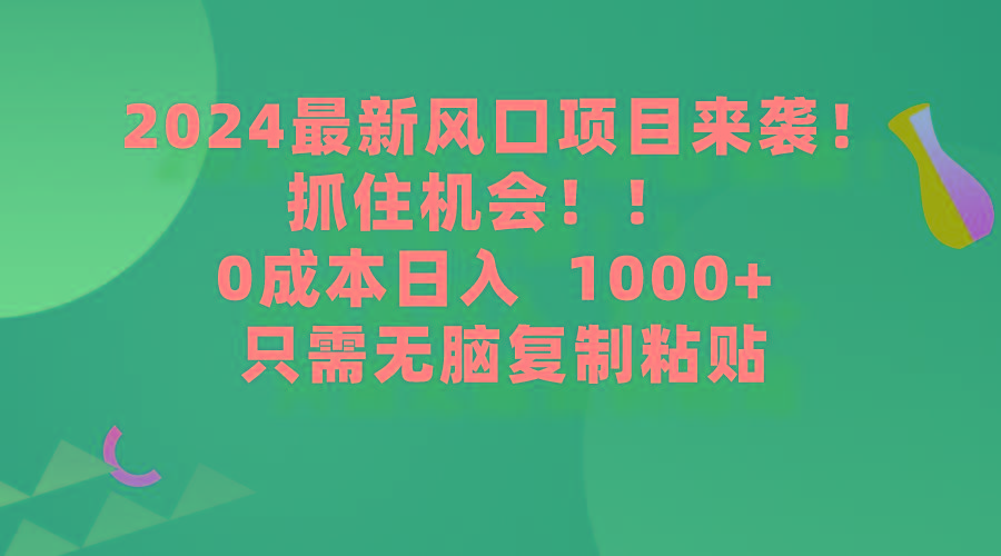 (9899期)2024最新风口项目来袭，抓住机会，0成本一部手机日入1000+，只需无脑复…-511资料网