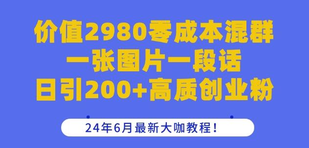 价值2980零成本混群一张图片一段话日引200+高质创业粉，24年6月最新大咖教程【揭秘】-511资料网