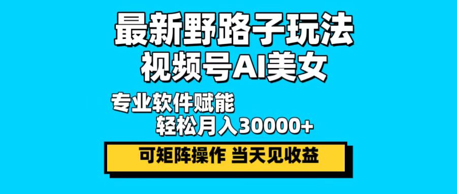 最新野路子玩法，视频号AI美女，当天见收益，轻松月入30000＋-511资料网
