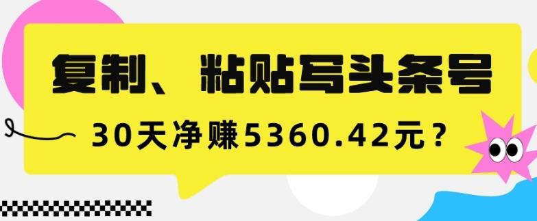 复制、粘贴写头条号，10分钟1篇，30天净赚5360.42元？-511资料网