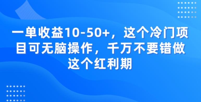 一单收益10-50+，这个冷门项目可无脑操作，千万不要错做这个红利期-511资料网