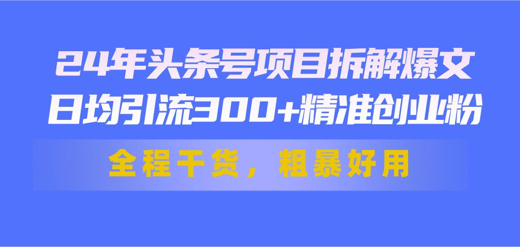 24年头条号项目拆解爆文，日均引流300+精准创业粉，全程干货，粗暴好用-511资料网