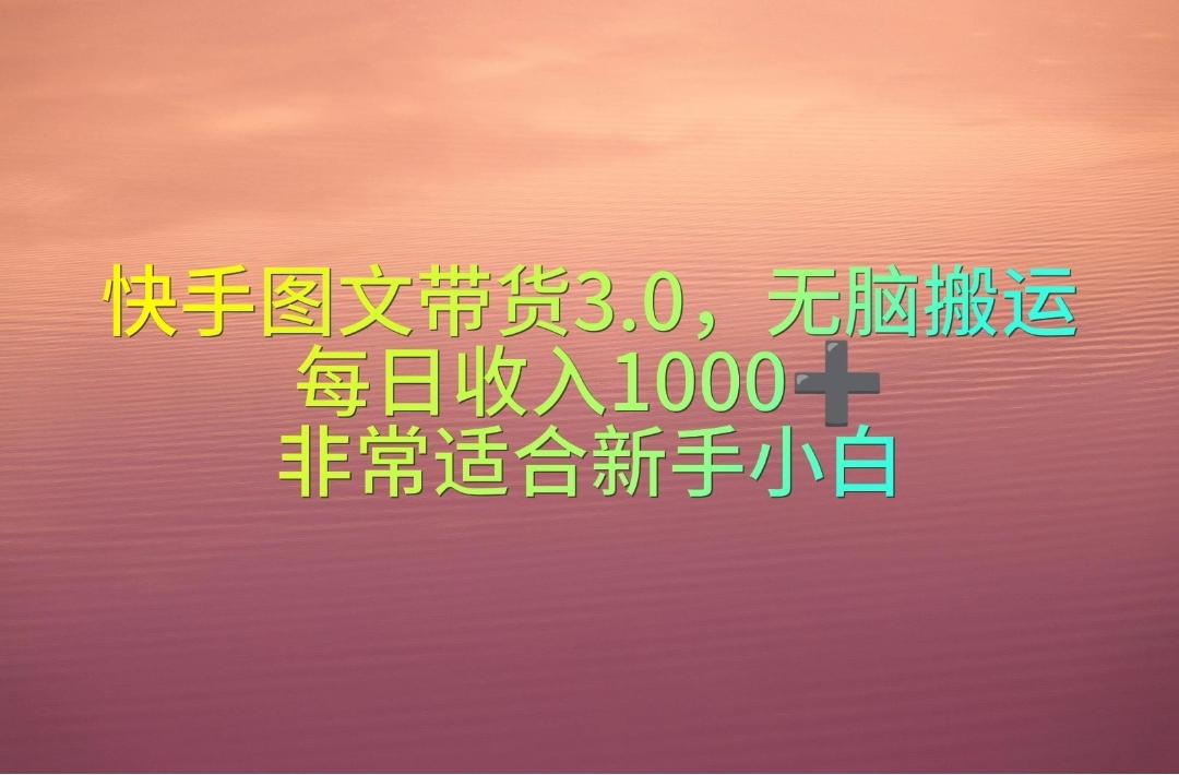 快手图文带货3.0，无脑搬运，每日收入1000＋，非常适合新手小白-511资料网