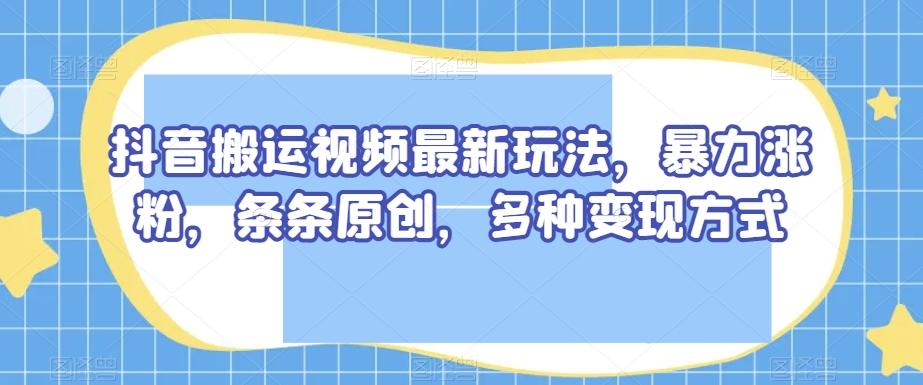 抖音搬运视频最新玩法，暴力涨粉，条条原创，多种变现方式【揭秘】-511资料网