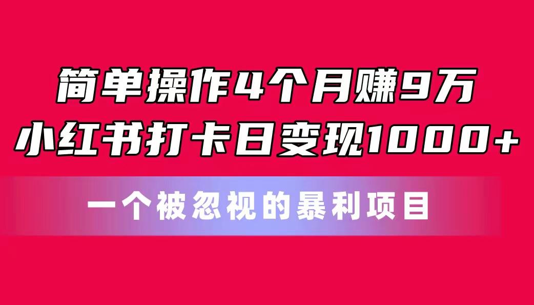简单操作4个月赚9万！小红书打卡日变现1000+！一个被忽视的暴力项目-511资料网