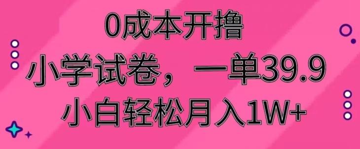 0成本开撸，小学试卷，一单39.9，小白轻松月入1W+-511资料网