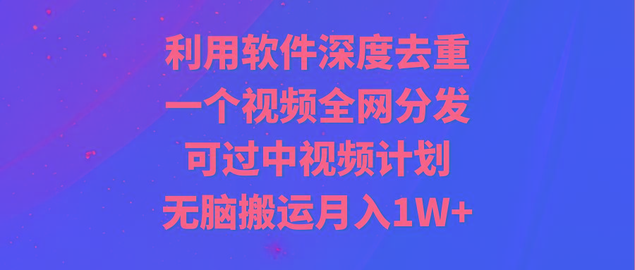 利用软件深度去重，一个视频全网分发，可过中视频计划，无脑搬运月入1W+-511资料网
