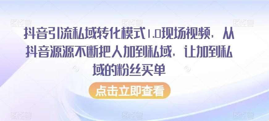 抖音引流私域转化模式1.0现场视频，从抖音源源不断把人加到私域，让加到私域的粉丝买单-511资料网