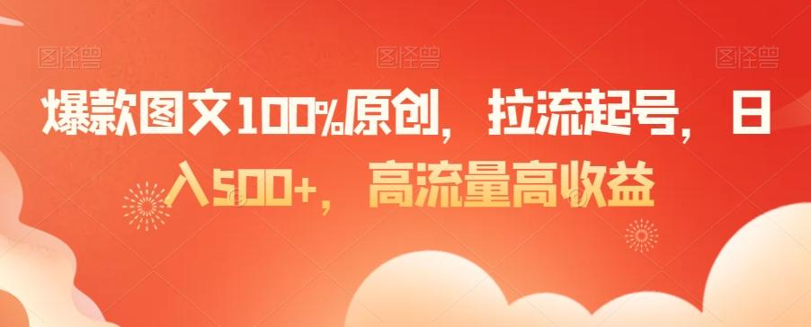 爆款图文100%原创，拉流起号，日入500+，高流量高收益【揭秘】-511资料网