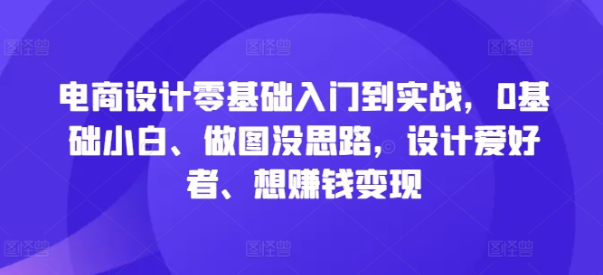 电商设计零基础入门到实战，0基础小白、做图没思路，设计爱好者、想赚钱变现-511资料网