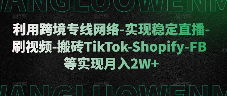 利用跨境专线网络-实现稳定直播-刷视频-搬砖TikTok-Shopify-FB等实现月入2W+【揭秘】-511资料网