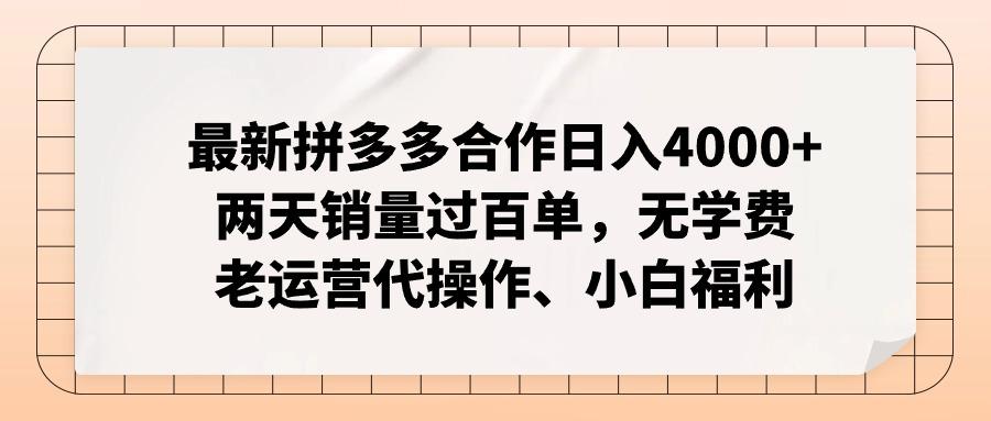 最新拼多多合作日入4000+两天销量过百单，无学费、老运营代操作、小白福利-511资料网