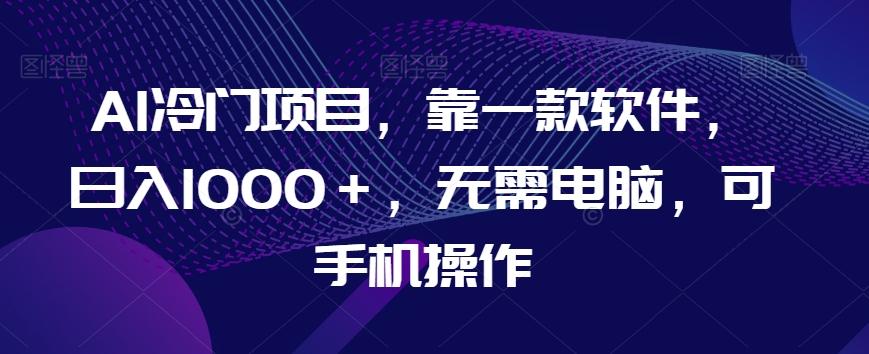 AI冷门项目，靠一款软件，日入1000＋，无需电脑，可手机操作【揭秘】-511资料网