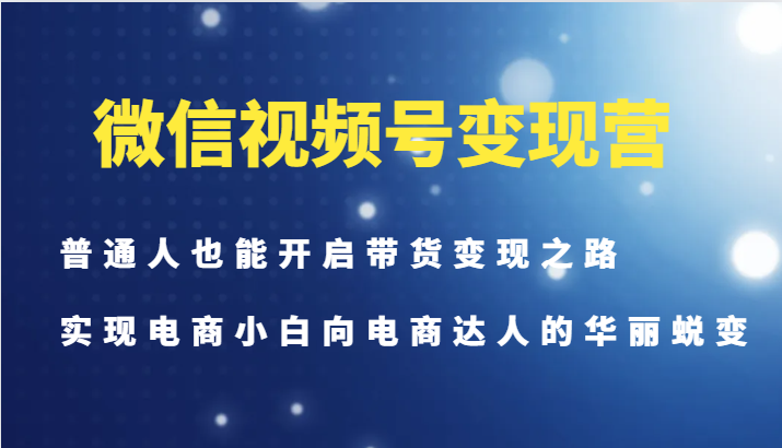 微信视频号变现营-普通人也能开启带货变现之路，实现电商小白向电商达人的华丽蜕变-511资料网
