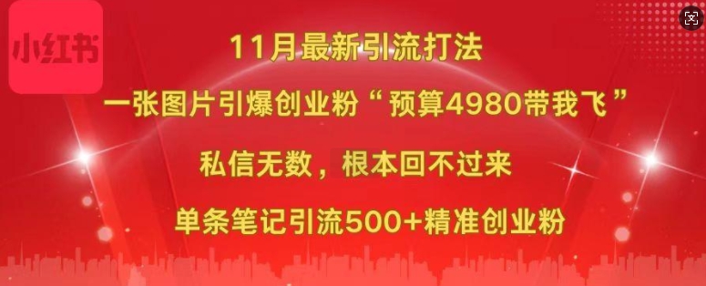 小红书11月最新图片打粉，一张图片引爆创业粉，“预算4980带我飞”，单条引流500+精准创业粉-511资料网